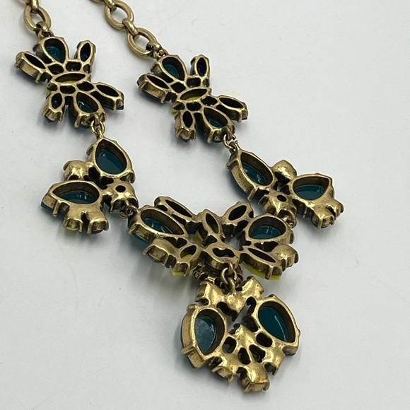 J. Crew Crystal Floral Teal Indigo Yellow Multi-Color Statement Bib Necklace - Picture 13 of 15